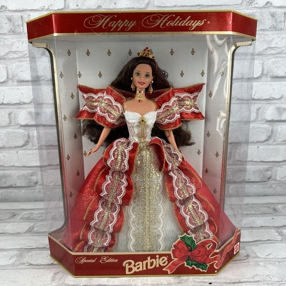 Barbie Happy Holidays Special Edition 1997 Brunette Red Dress NRFB- Read - Picture 1 of 7
